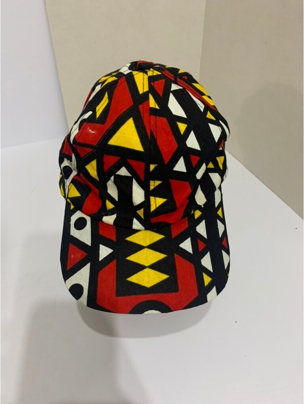 Colorful Geometric Print Baseball Cap Red Yellow Black Adjustable Unique Hat